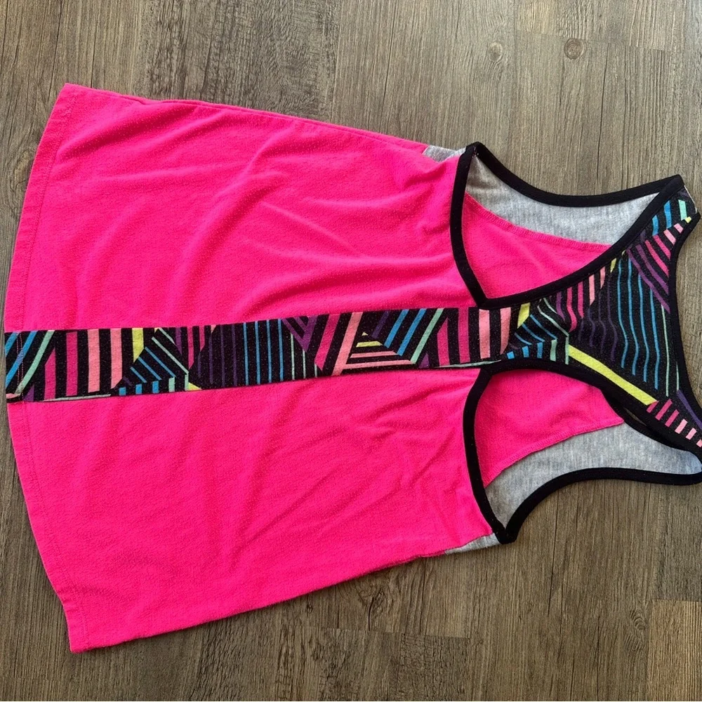 Justice Active Pink and Gray Striped Tank